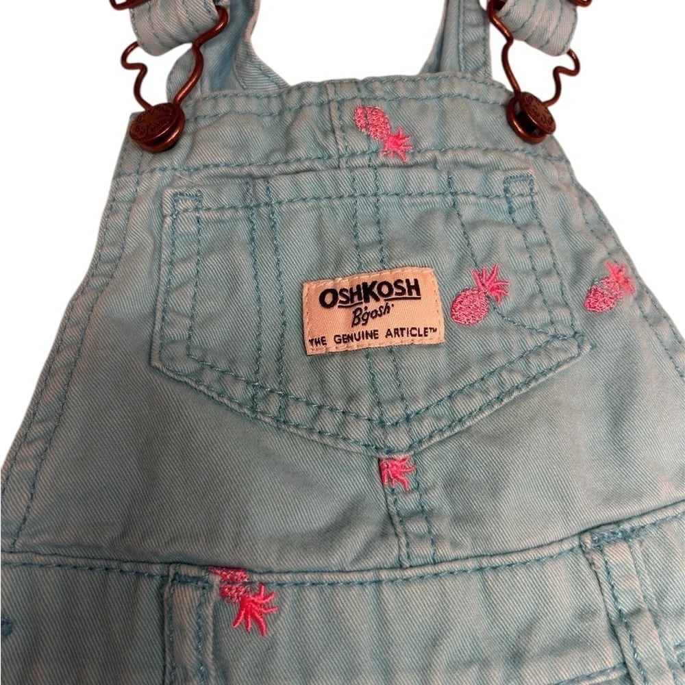 OshKosh B'gosh Kids Blue Overalls with Pink pineapples, size 12 months